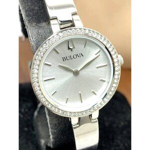 Bulova Womens Watch 96X154 Quartz Silver Dial Bangle Silver Stainless Steel 27mm